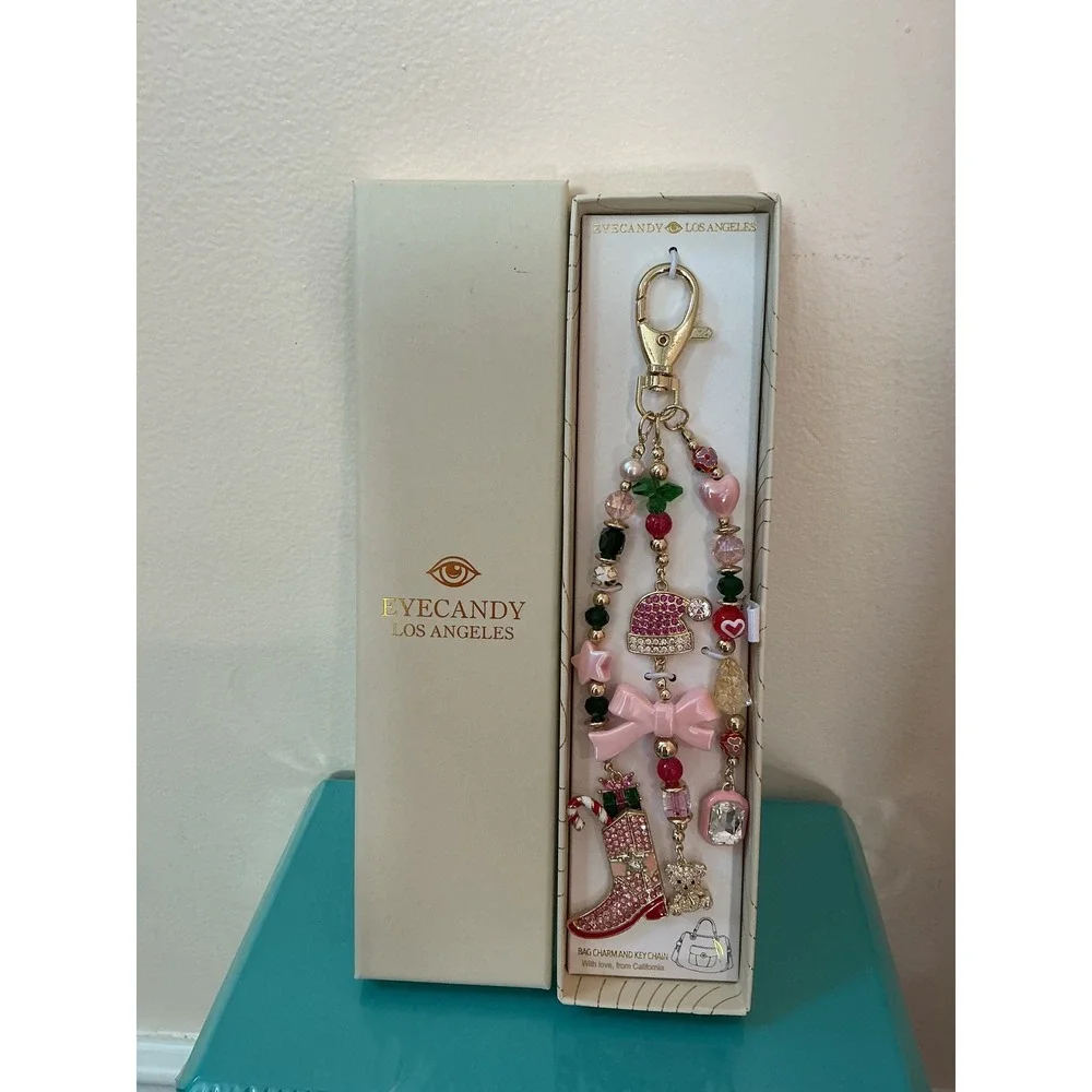 EYECANDY LOS ANGELES Festive Christmas Boot Bag‎ Purse Charm Keychain Blingy